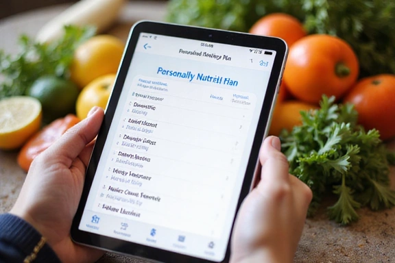 Person liest einen Ernährungsplan auf einem Tablet